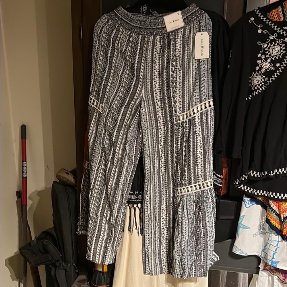 Monochrome Wide Leg Jumpsuit with Geometric Stripes